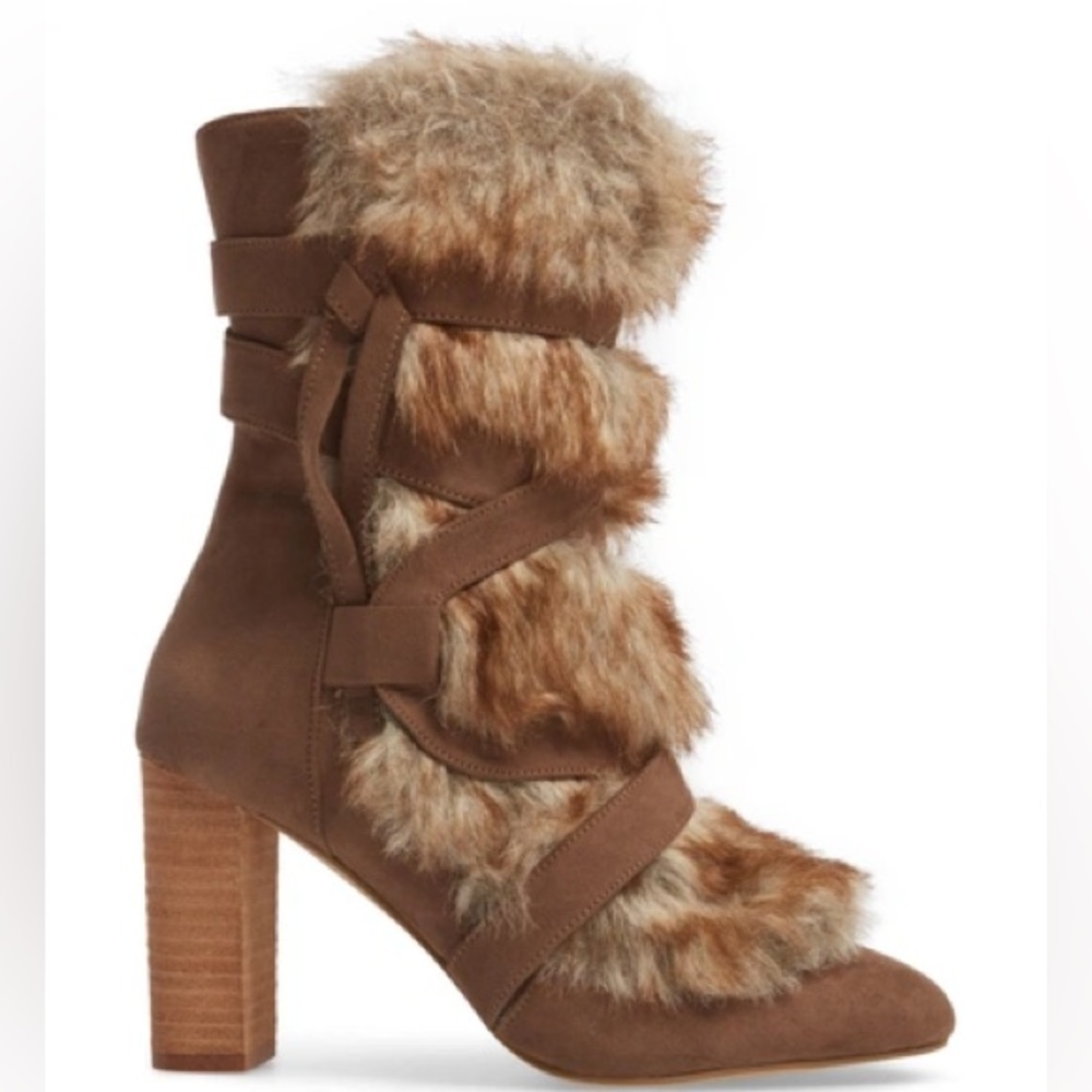 NEW! Women's Charles By Charles David Alberta Taupe Microsuede Faux Fur Boots